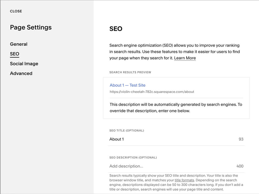 Squarespace SEO - subpages